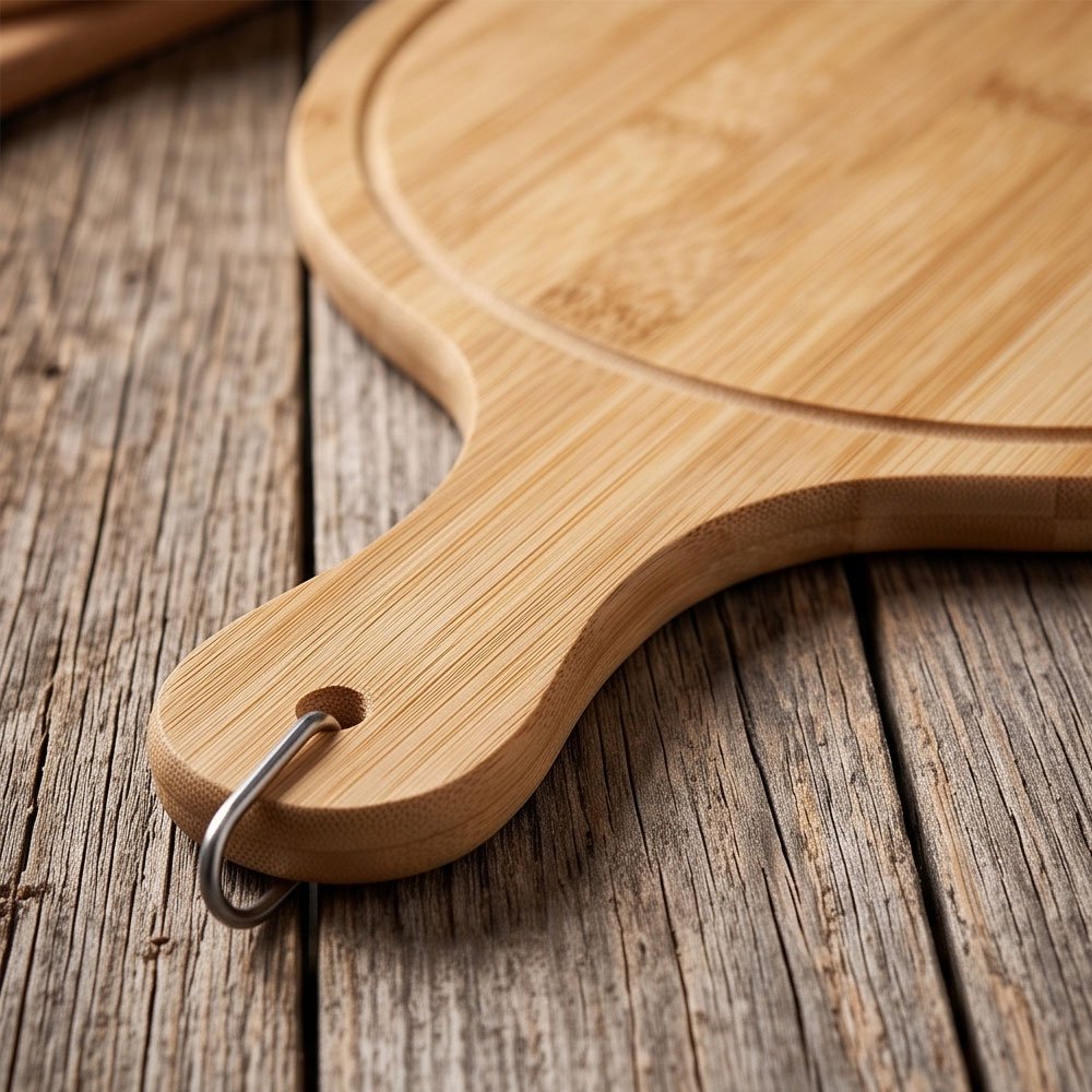 Natural Bamboo Wooden Pizza Peel Serving Board Paddle Tray with Handle Hole - Image 4