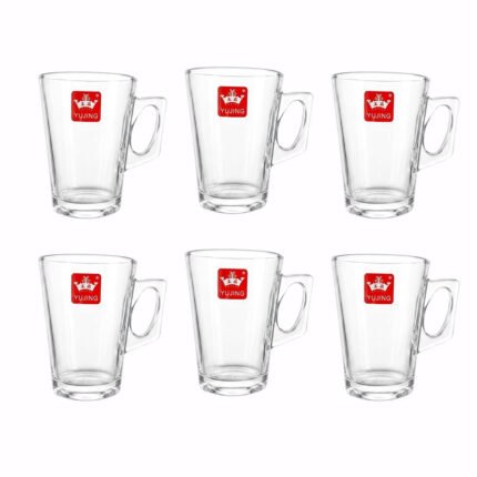 YUJING Set of 6 Clear Heat Resistant Glass Tea Mugs Modern Drinkware Cup