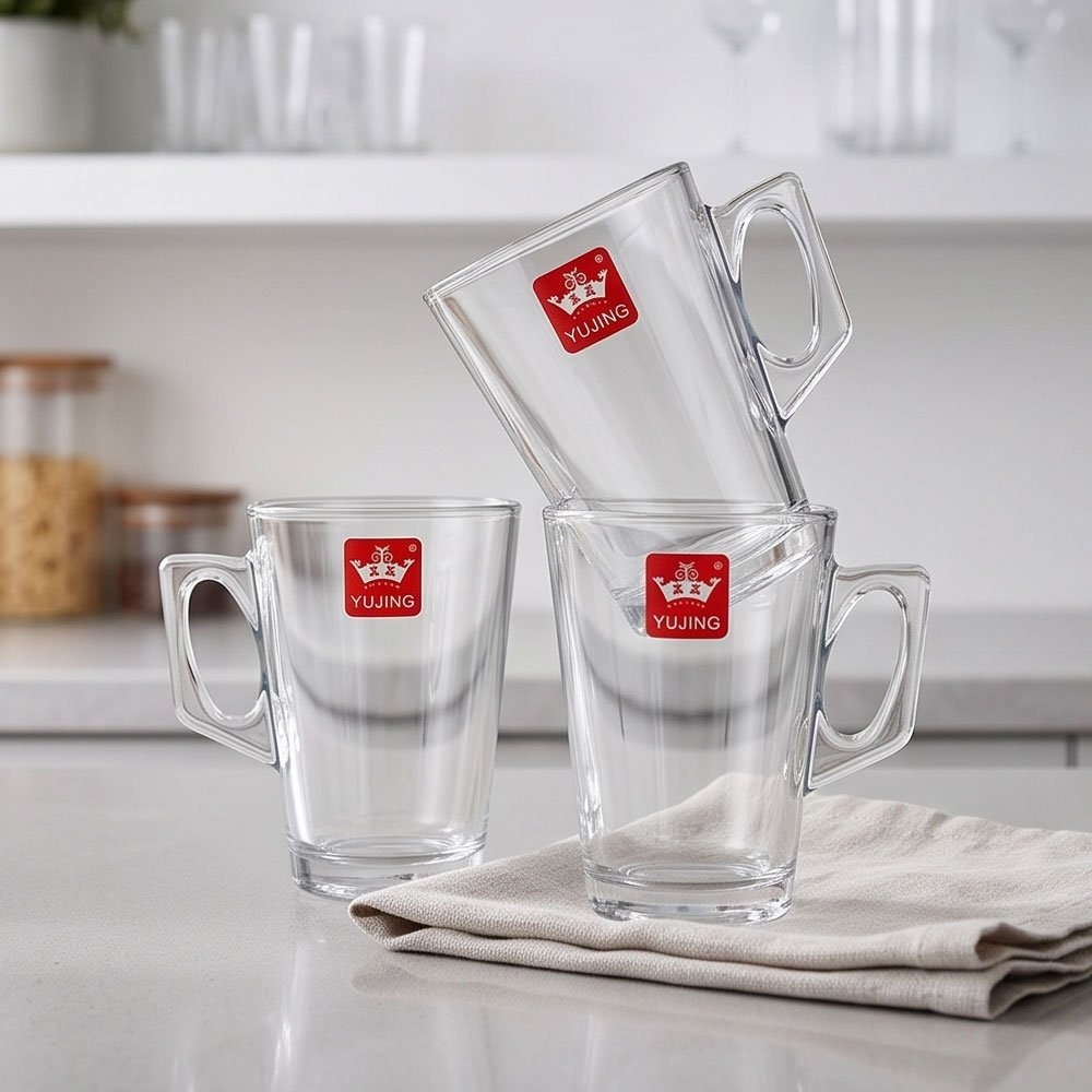 YUJING Set of 6 Clear Heat Resistant Glass Tea Mugs Modern Drinkware Cup - Image 3
