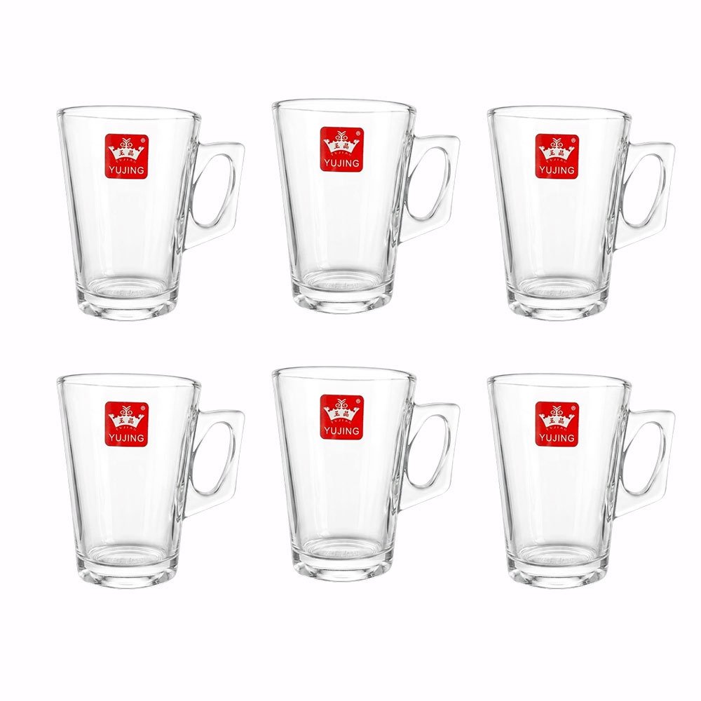 YUJING Set of 6 Clear Heat Resistant Glass Tea Mugs Modern Drinkware Cup