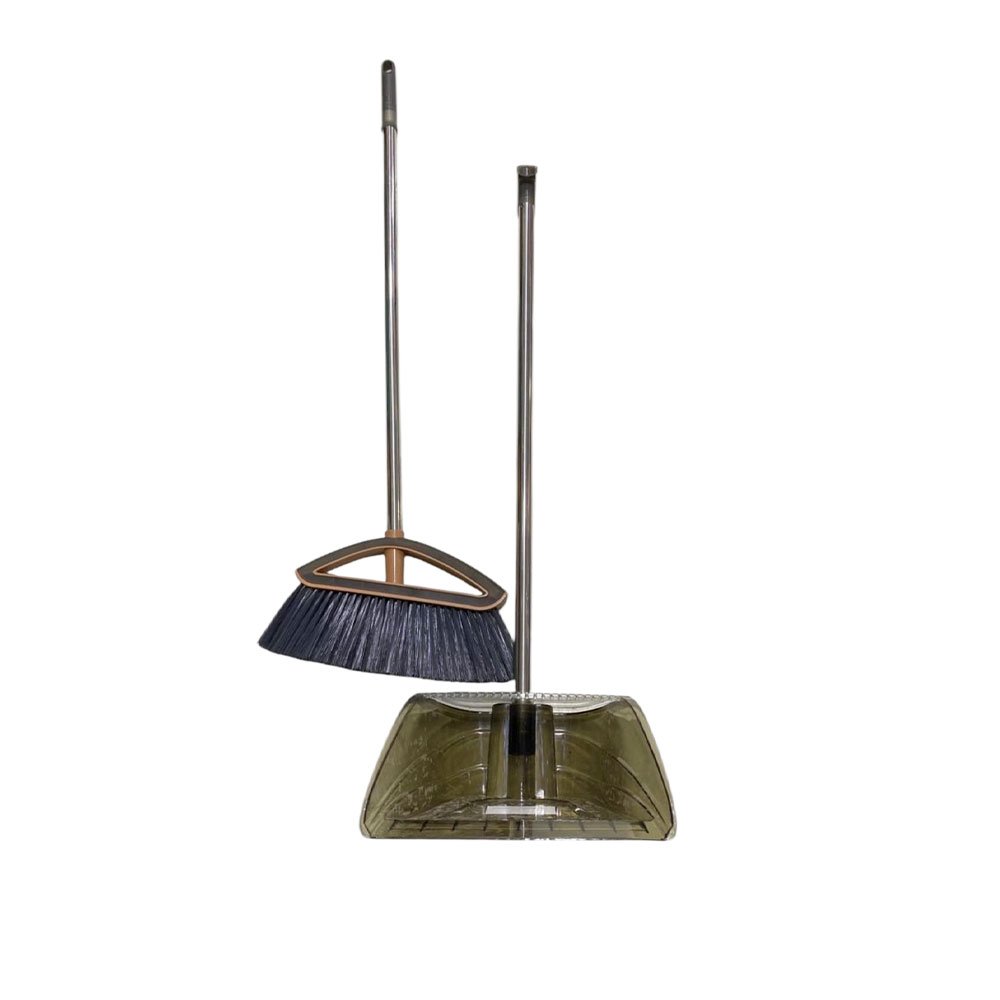 Long Handle Broom and Transparent Dustpan Set Stainless Steel Cleaning Set
