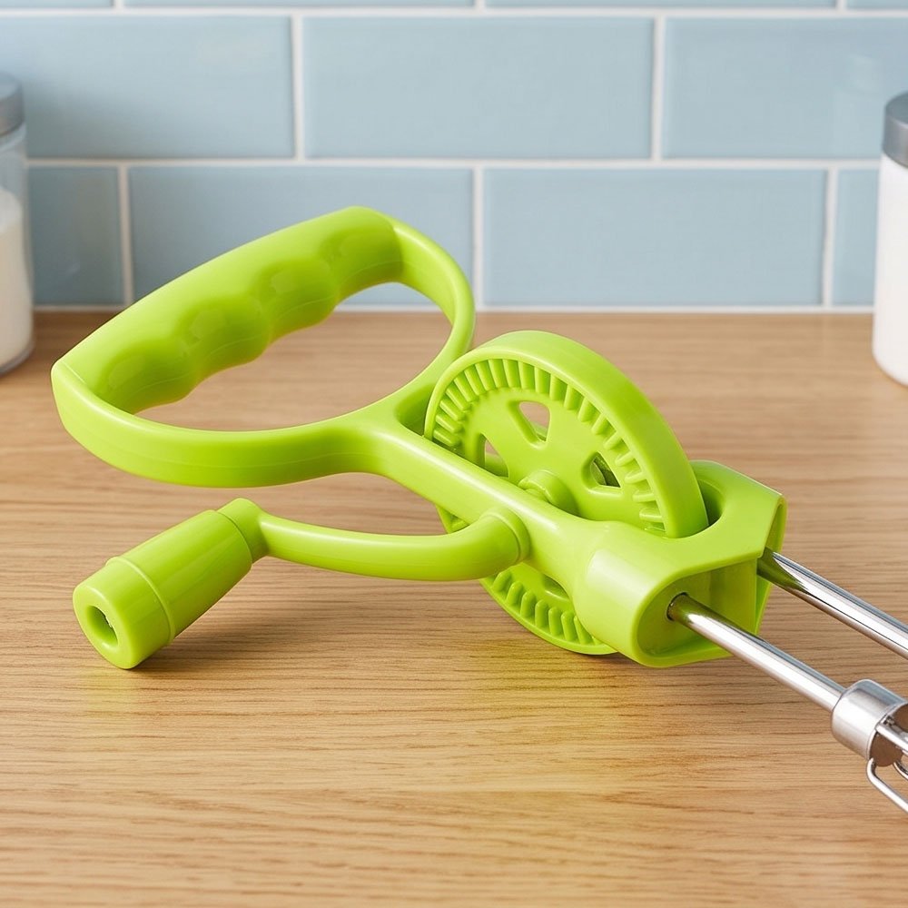 Hand Crank Egg Beater Rotary Stainless Steel Whisk with Plastic Handle - Image 2