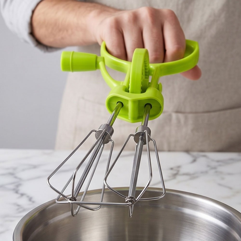 Hand Crank Egg Beater Rotary Stainless Steel Whisk with Plastic Handle - Image 3