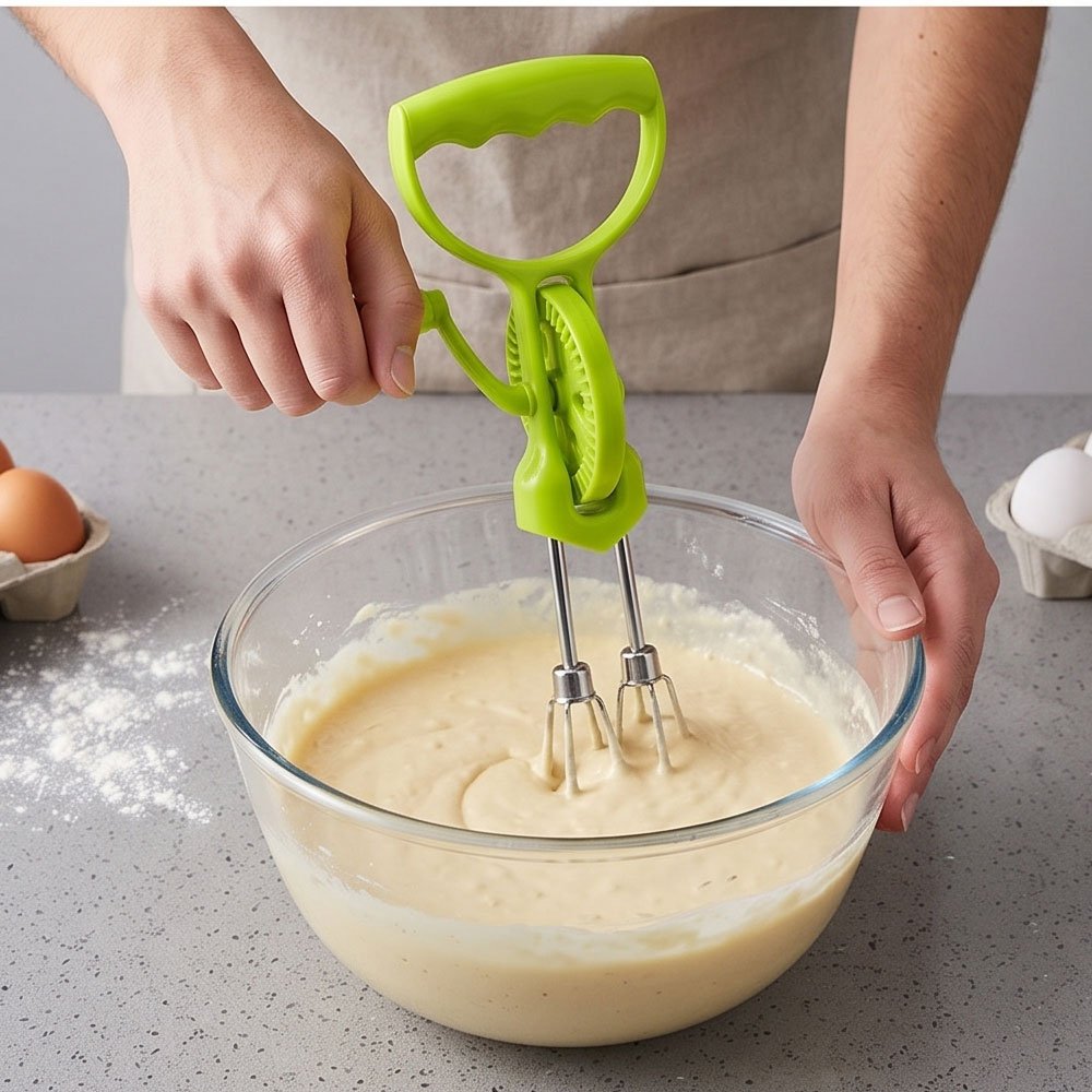 Hand Crank Egg Beater Rotary Stainless Steel Whisk with Plastic Handle - Image 4