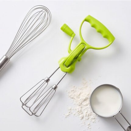 Hand Crank Egg Beater Rotary Stainless Steel Whisk with Plastic Handle