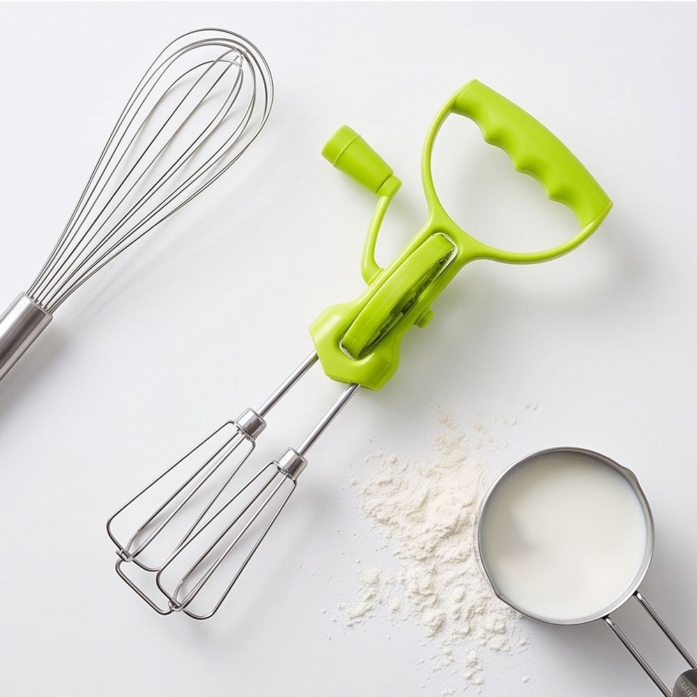 Hand Crank Egg Beater Rotary Stainless Steel Whisk with Plastic Handle