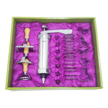 Stainless Steel Biscuit and Cookie Press Machine Set with Discs and Nozzles