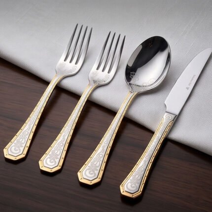 Luxury 86-Piece Stainless Steel Cutlery Set with Gold Accents and Storage Case