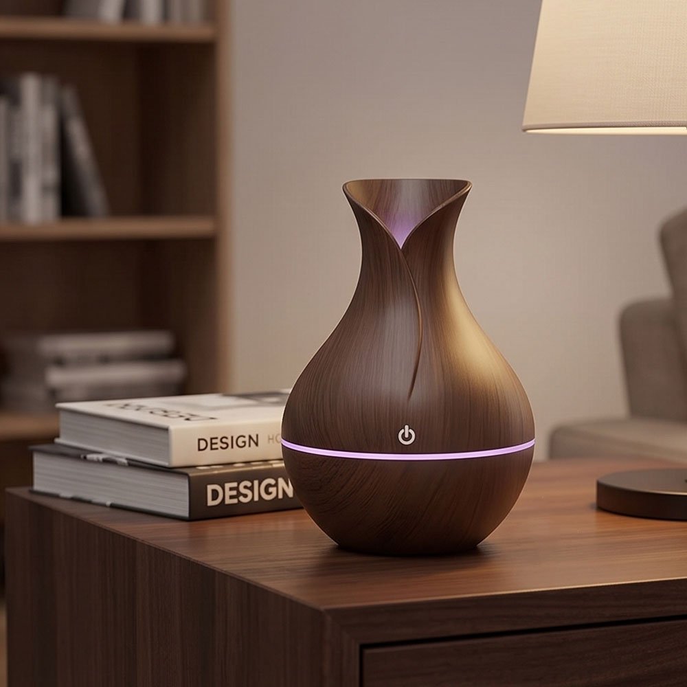 Ultrasonic Electric Air Humidifier and Essential Oil Diffuser Wooden Vase Design - Image 4