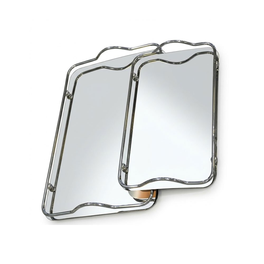 Rectangular Mirror Serving Trays Set with Silver Chrome Metal Frame & Handles