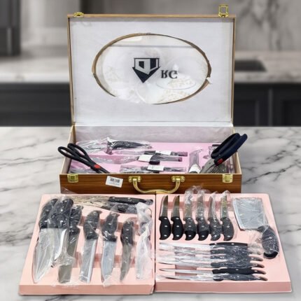 KC 32-Piece Professional Kitchen Knife Set with Leather Storage Briefcase Case