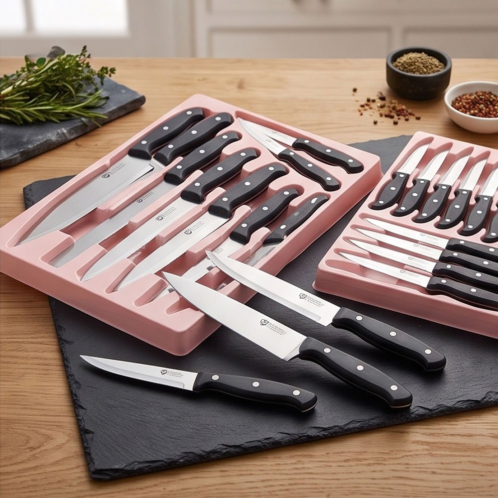 KC 32-Piece Professional Kitchen Knife Set with Leather Storage Briefcase Case - Image 2