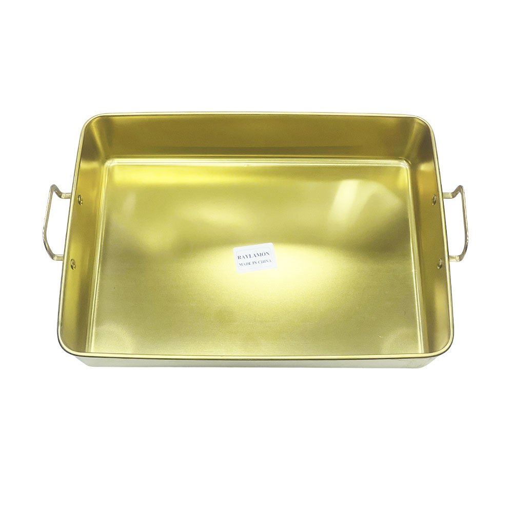 Deep Rectangular Gold Oven Baking Tray with Side Handles for Cooking and Roasting