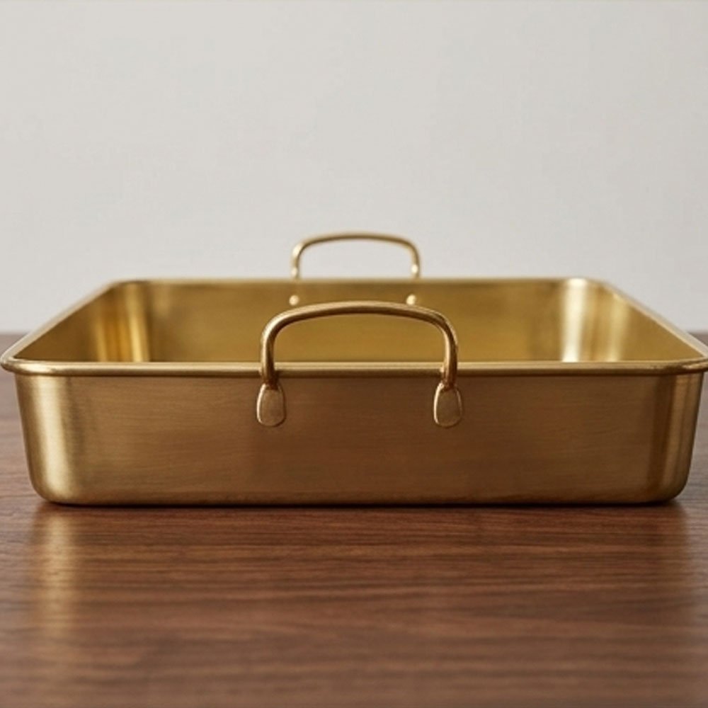 Deep Rectangular Gold Oven Baking Tray with Side Handles for Cooking and Roasting - Image 2