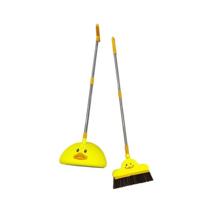 Cute Duck Design Standing Broom and Dustpan Set with Long Handle for Home