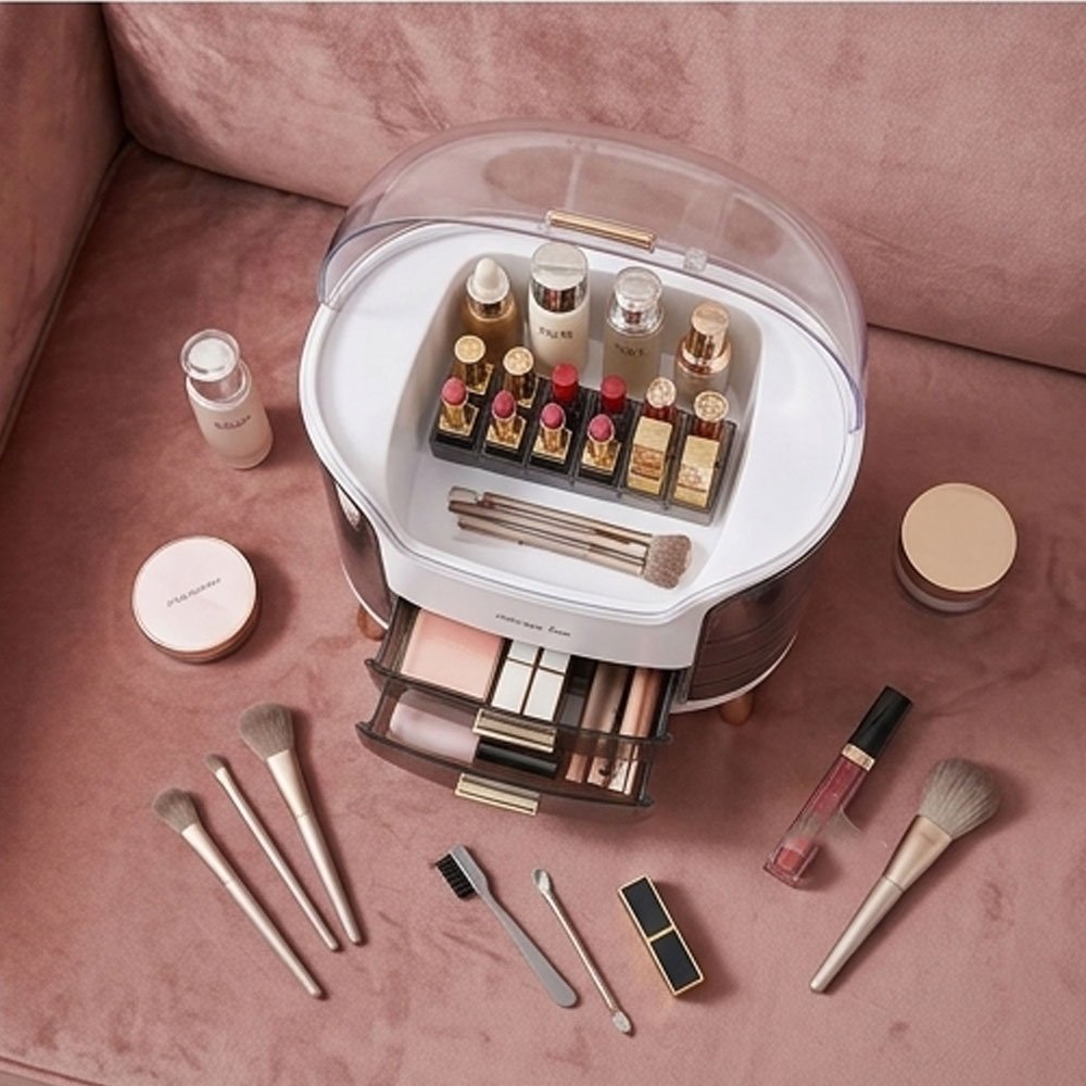 Large Makeup Organizer Box with Transparent Drawers and Top Cover for Cosmetics - Image 2