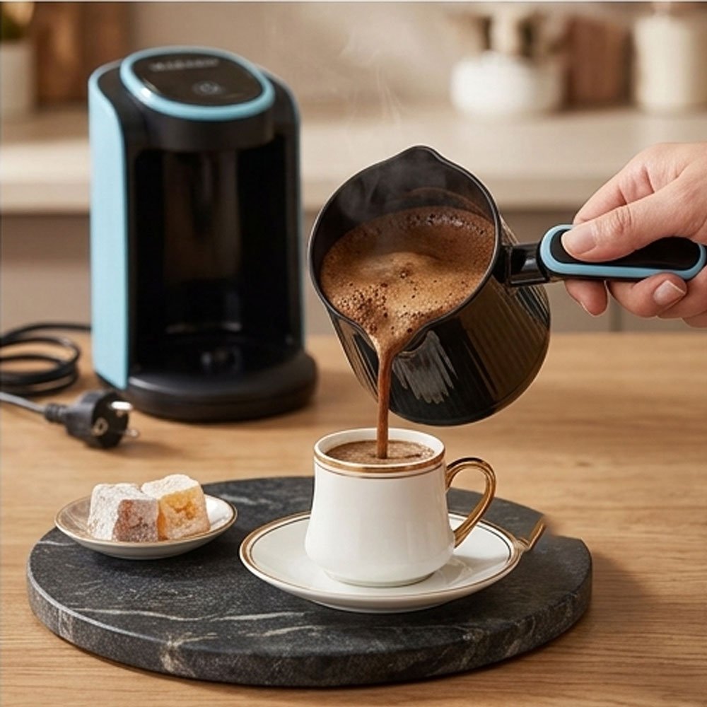 Electric Turkish Coffee Maker Machine 500W Automatic Pot Sky Blue and Black - Image 2