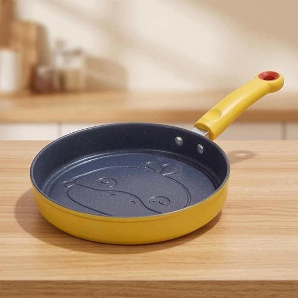 Mini Non Stick Granite Pancake Egg Frying Pan Cartoon Duck Face Yellow Handle