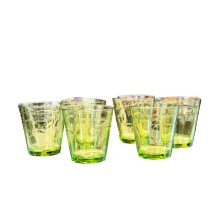Deco Green Old Fashioned Glass Tumblers Set, 250ml Short Glasses - 6 Pieces