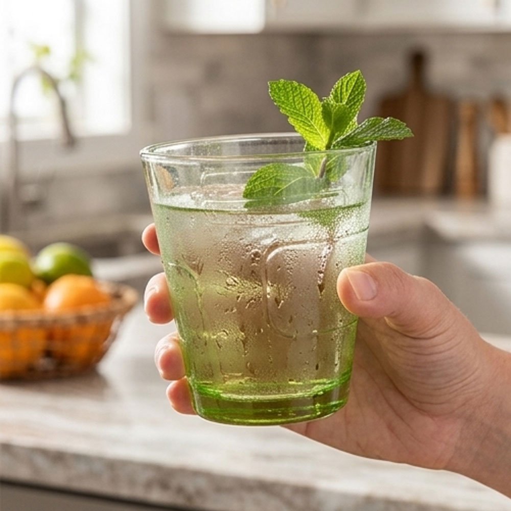 Deco Green Old Fashioned Glass Tumblers Set, 250ml Short Glasses - 6 Pieces - Image 4