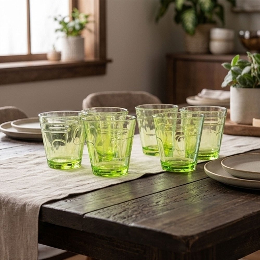 Deco Green Old Fashioned Glass Tumblers Set, 250ml Short Glasses - 6 Pieces - Image 5