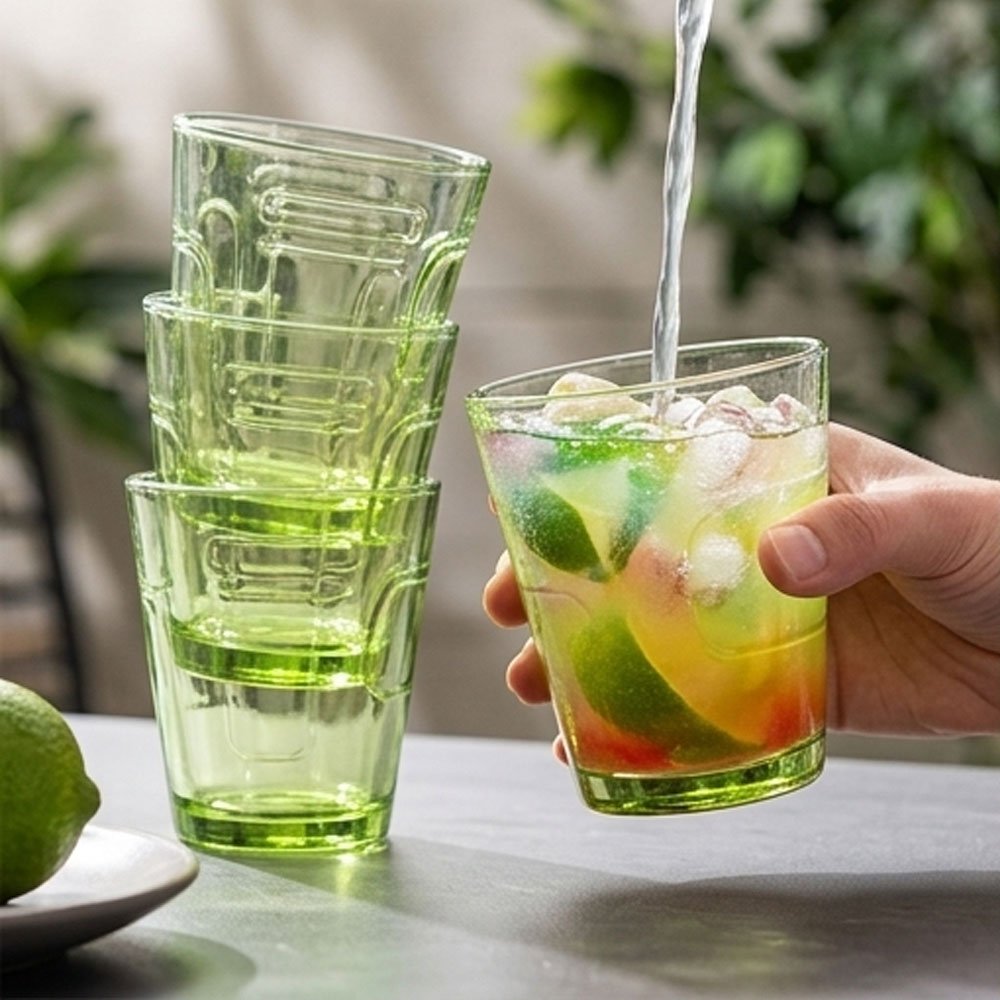 Deco Green Old Fashioned Glass Tumblers Set, 250ml Short Glasses - 6 Pieces - Image 3