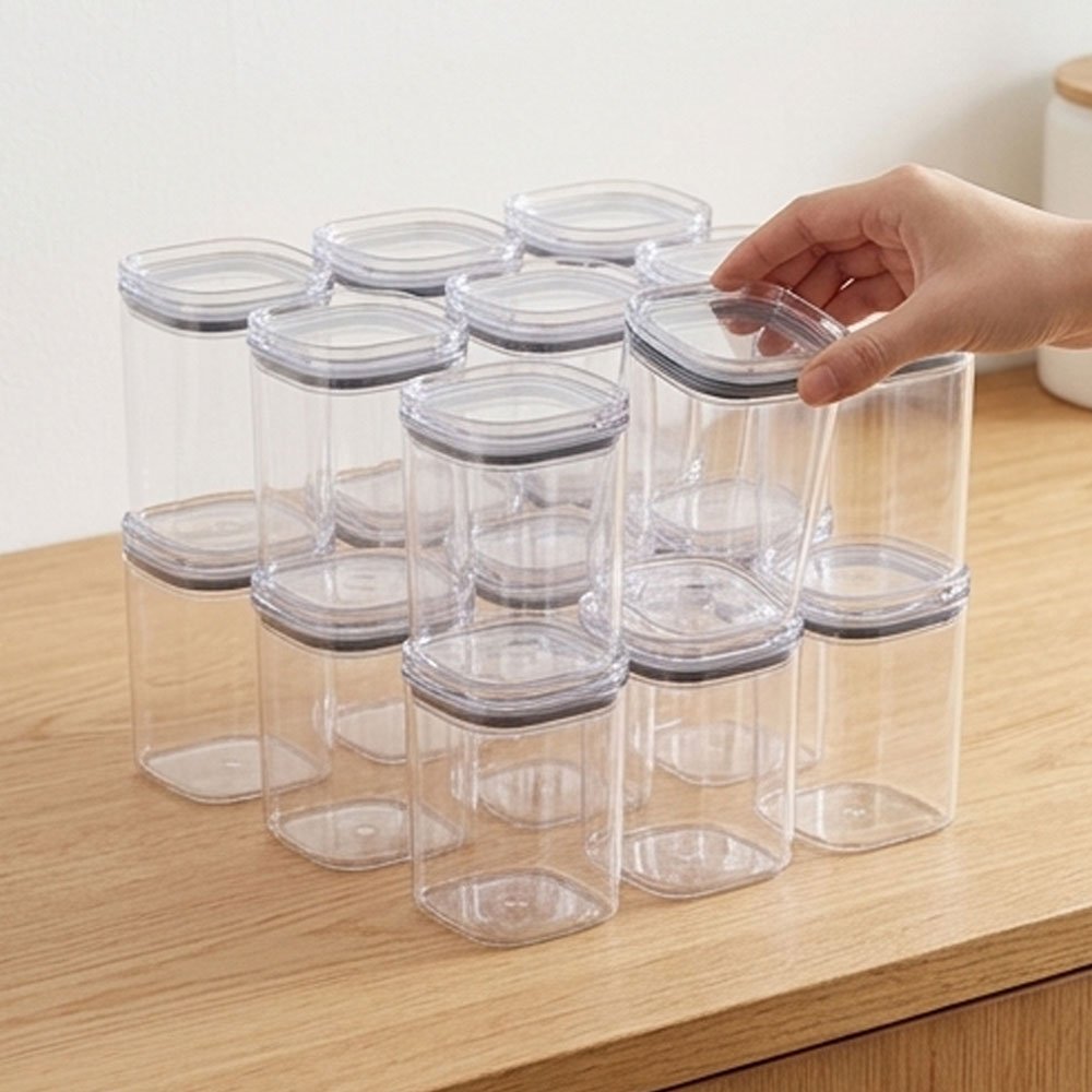 12 Pieces Clear Acrylic Kitchen Storage Container Canister Set Airtight Lids - Image 2