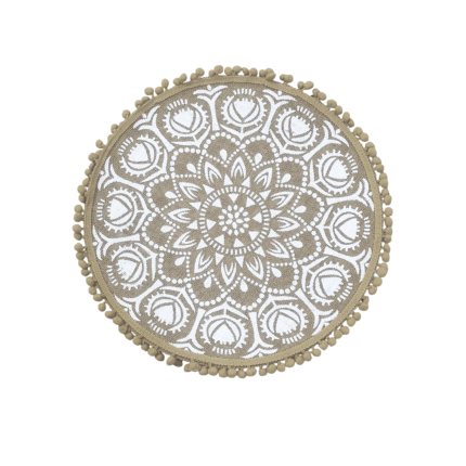 Round Jute Placemat Boho Printed Mandala Table Mat with Pom Poms Decoration