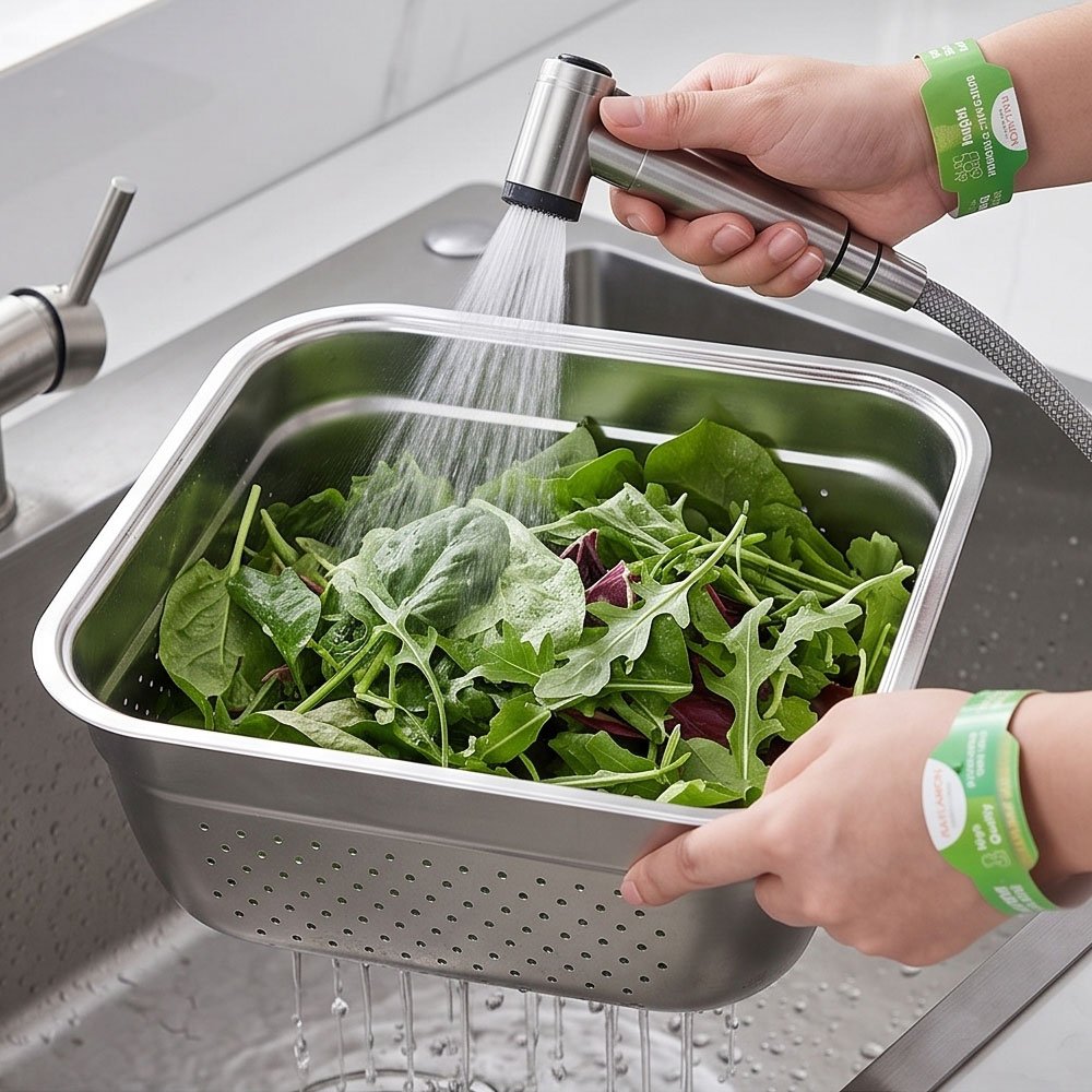 RAYLAMON Stainless Steel Square Colander Strainer Basket for Fruit Vegetables - Image 2