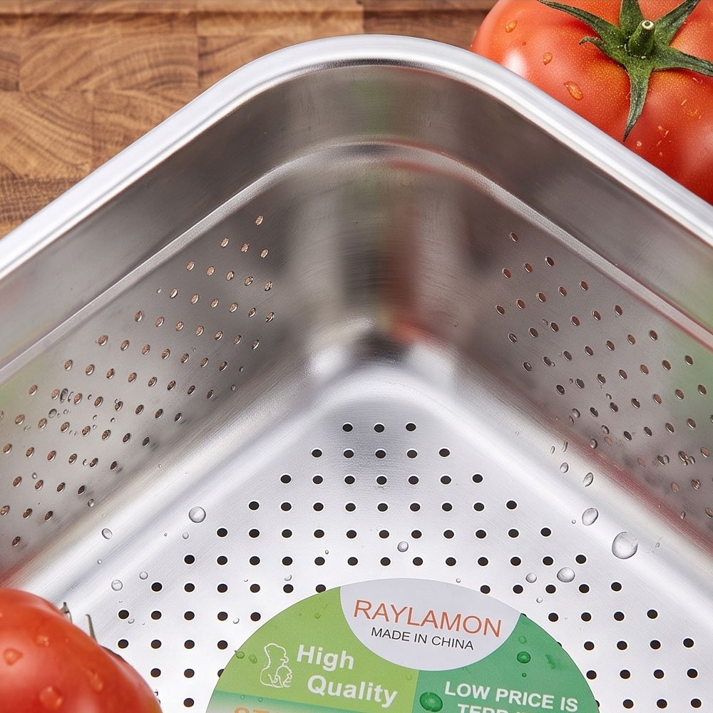 RAYLAMON Stainless Steel Square Colander Strainer Basket for Fruit Vegetables - Image 3