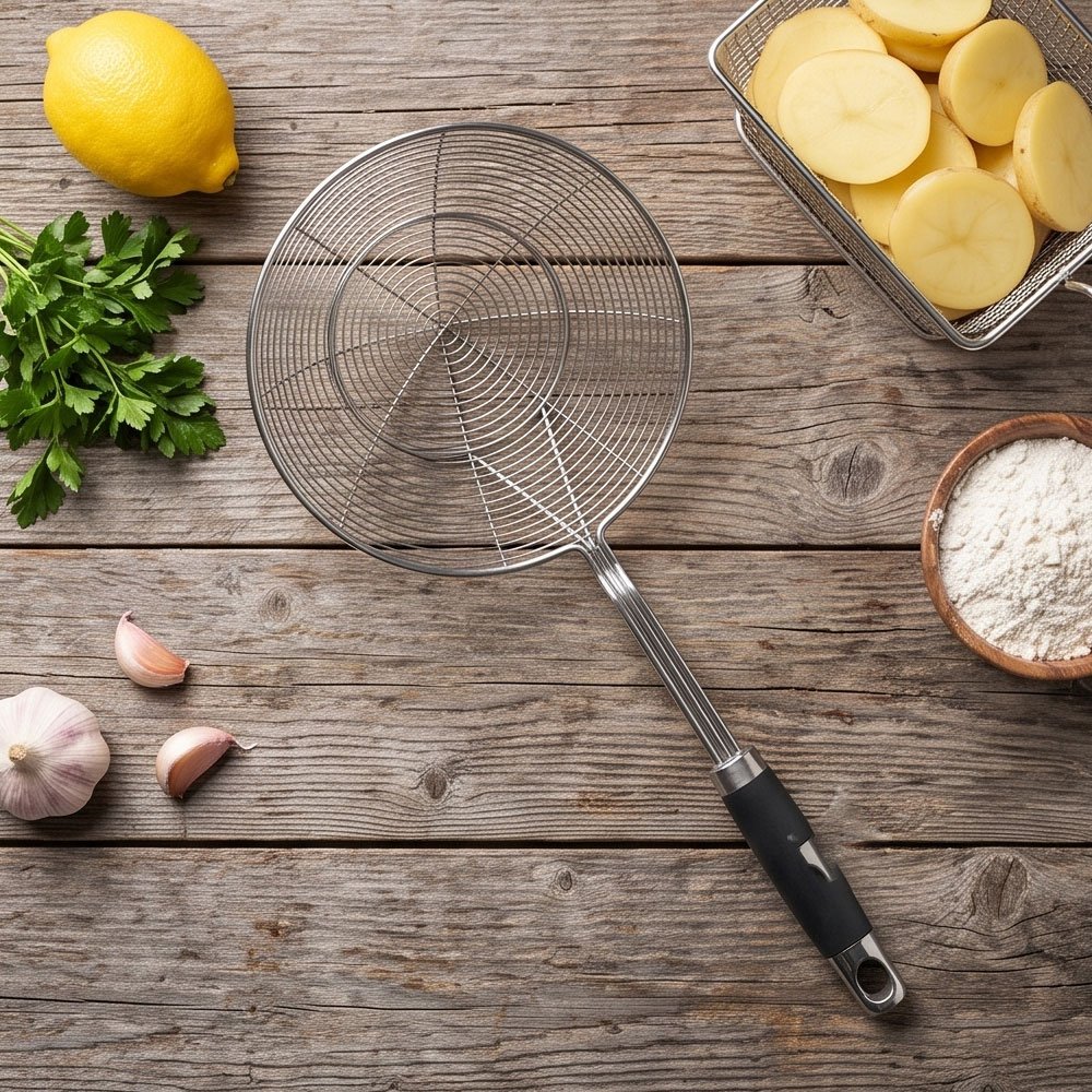 Stainless Steel Spider Strainer Skimmer Spoon Wire Mesh Ladle Heat Handle - Image 3