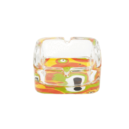 Thick Crystal Glass Ashtray with Printed Patterned Base for Home and Office