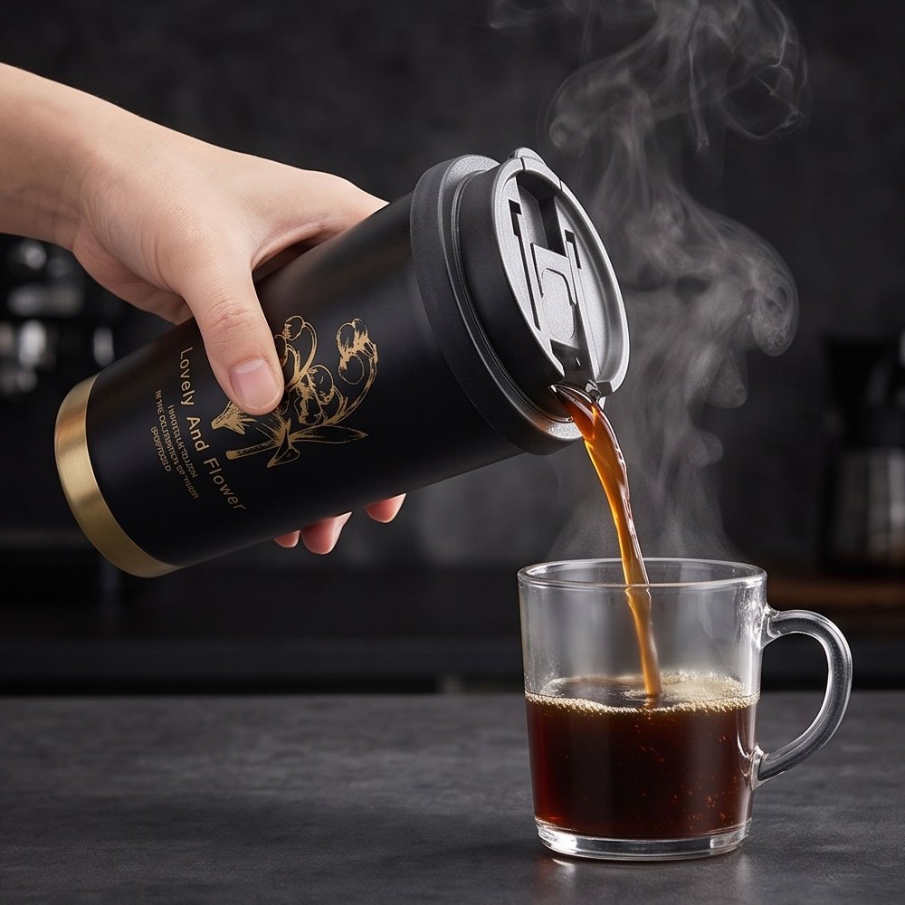 Stainless Steel Thermal Coffee Travel Mug Vacuum Insulated Tumbler Black Gold - Image 2