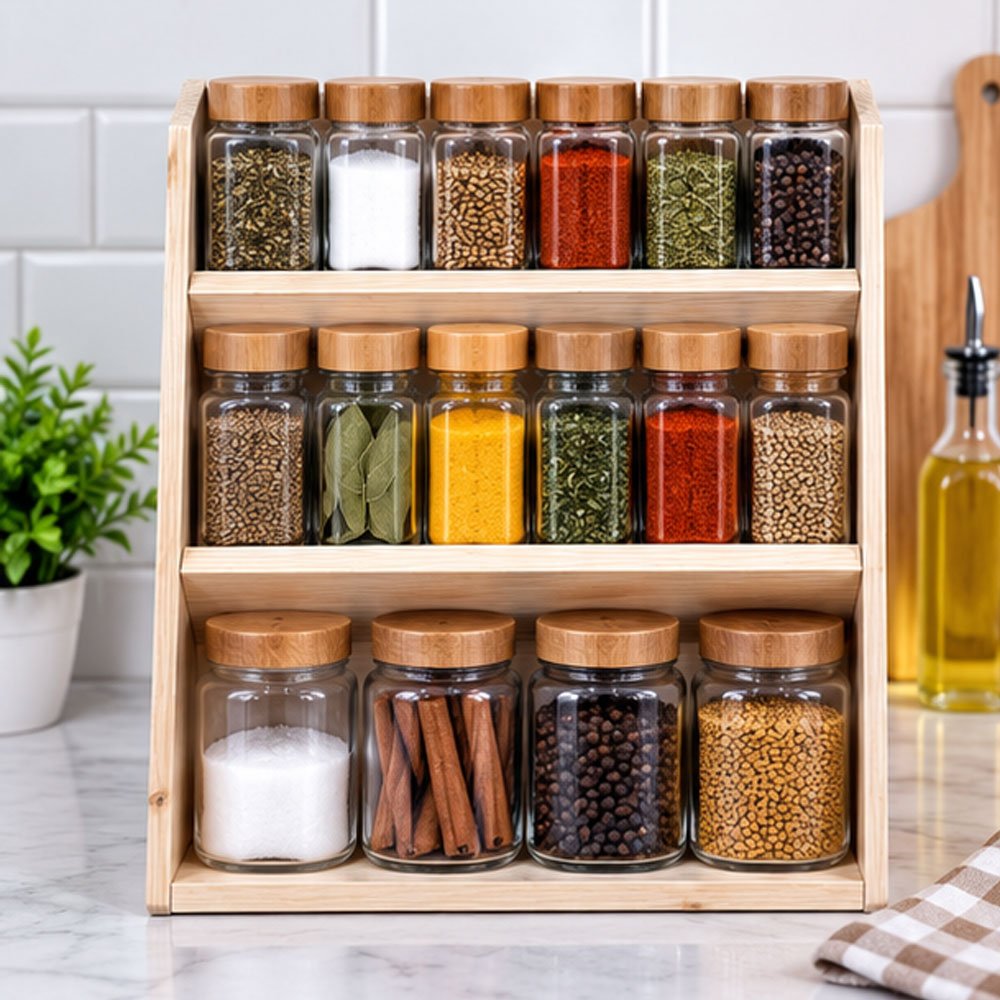 3 Tier Wooden Spice Rack Organizer Shelf Stand Holder for Kitchen Counter - Image 4