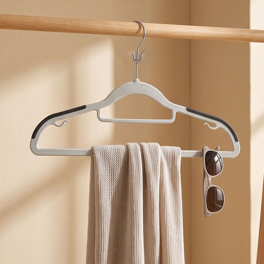 Heavy Duty Plastic Clothes Hangers Non Slip Rubber Grips Rotating Hook Gray - Image 2