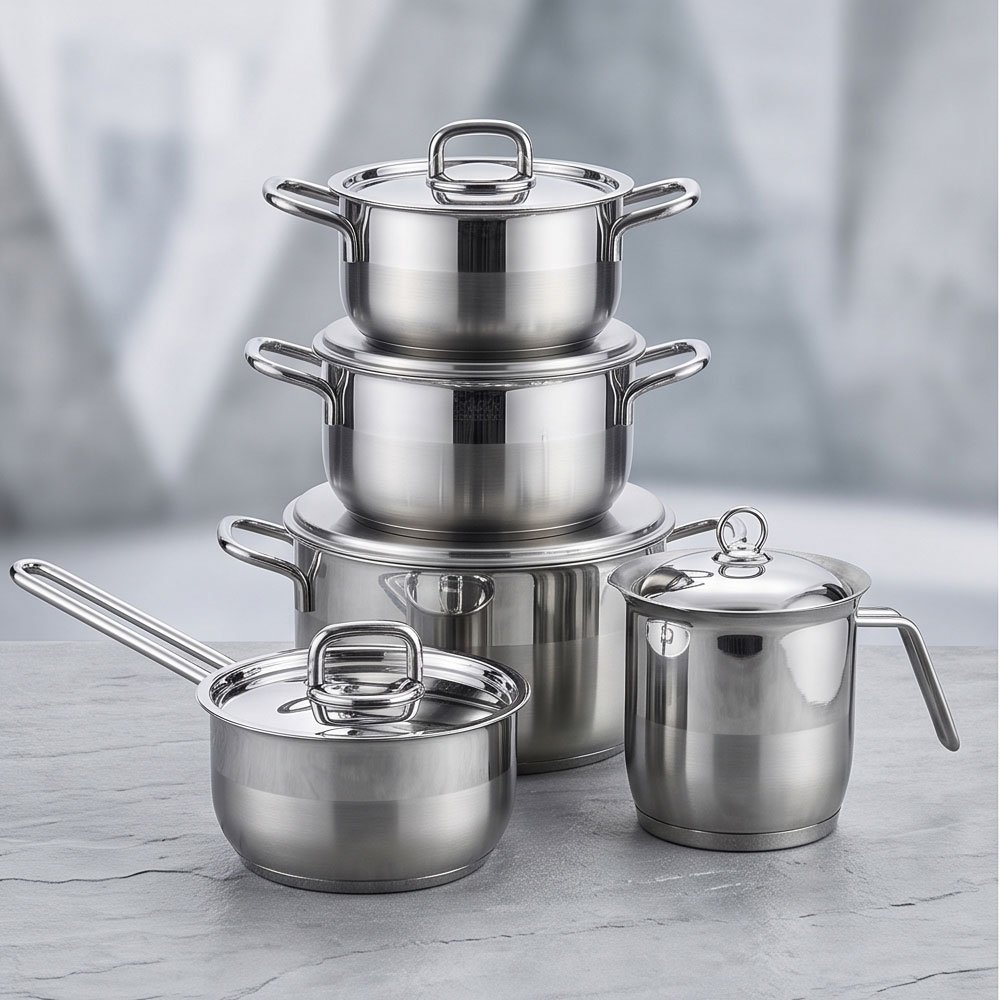 Alpha 14-Piece Silver Stainless Steel Cookware Set for Modern Kitchen Cooking - Image 3