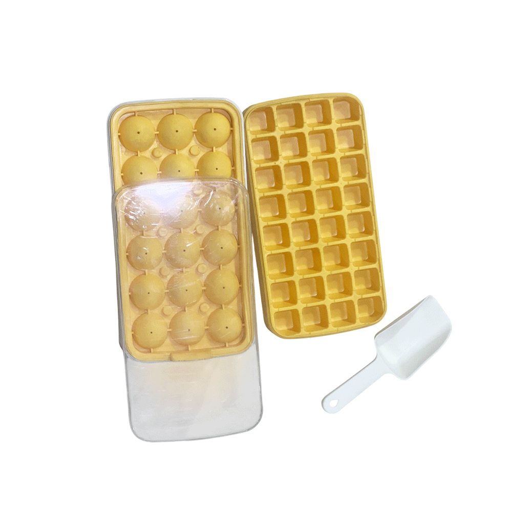Ice Cube Mold Maker Tray Box Container with Ice Scoop 2 in 1 Set Yellow - Image 3