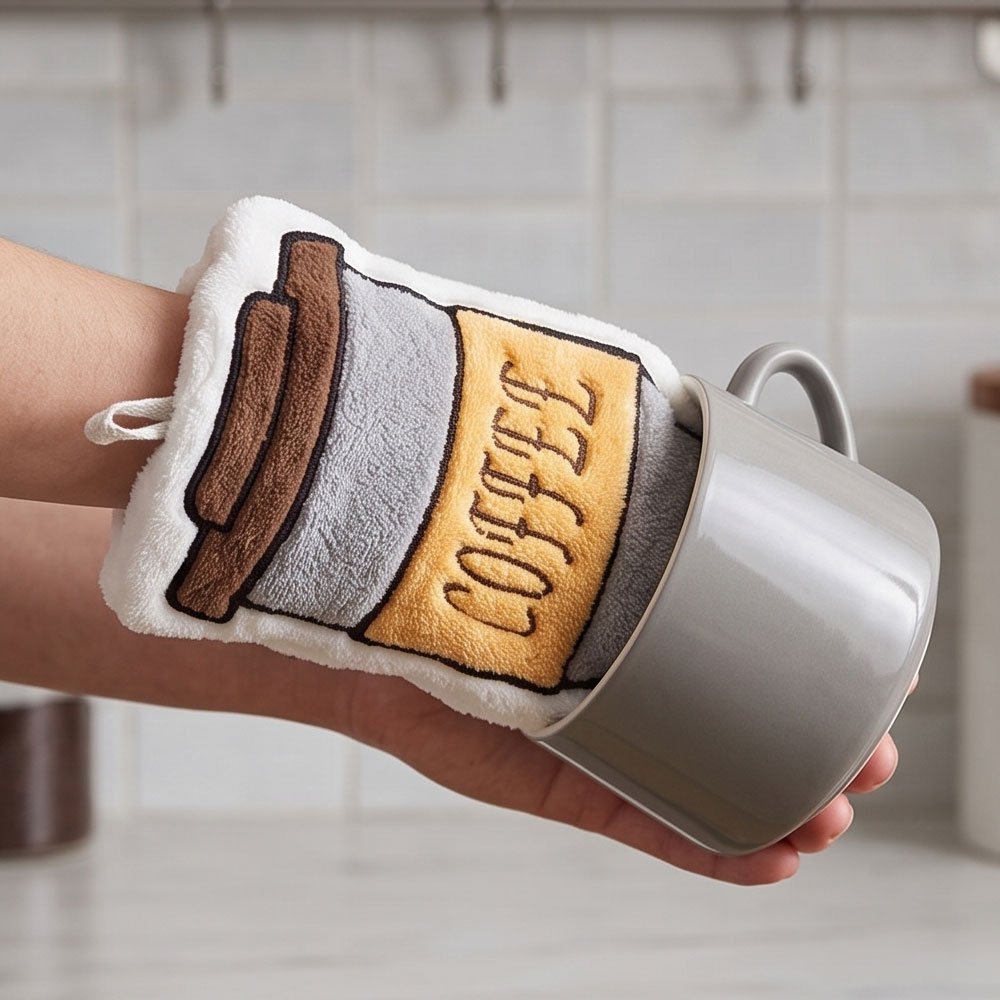 Microfiber Kitchen Cleaning Glove Mitt Super Absorbent Coffee Cup Shape Cloth - Image 3