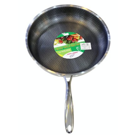 Stainless Steel Non-Stick Frying Pan with Honeycomb Texture and Ergonomic Handle for Cooking
